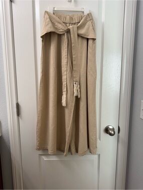 Simplee Apparel Beige Wide Leg Pants with Tie Waist